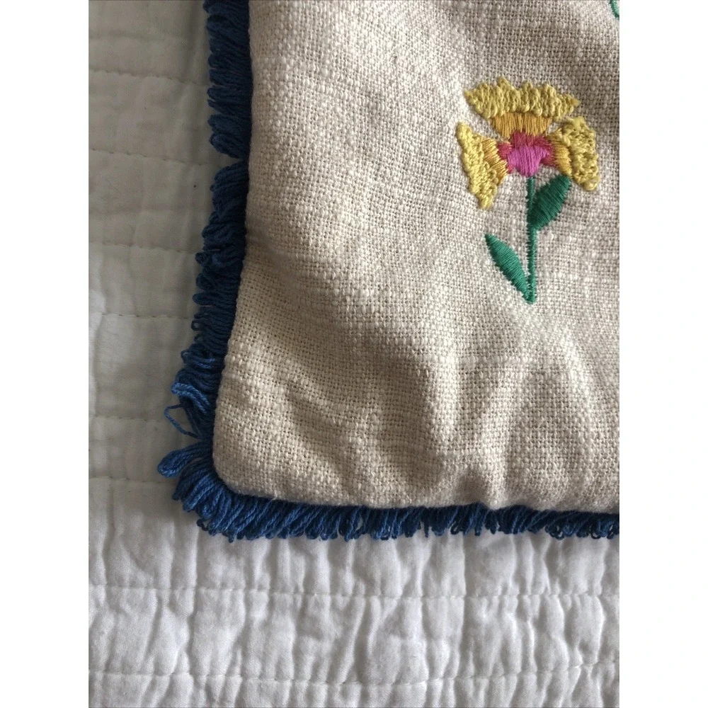 Embroidered Pillow Cover 20x20 Ivory W/Colorful Blessed Floral Zip Opening